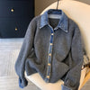 High-Quality Korean Denim Shirt Collar Stitching Fake Two-piece Sweater Women Cardigan Chic Knitted Coat Female Tops