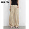 Women Jeans Solid Loose Casual Split Wide Leg Denim Pant Workwear Female Trousers Spring Autumn