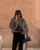 Chic Grey Fluffy Faux Fur Jacket Women Elegant O Neck Long Sleeves Cropped Coats Autumn Winter Lady High Street Outwears