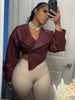 Faux Leather Crop Jacket Women Cross Neck Hipster Single Button Irregular Fall Wild Basic Sexy Streetwear Coat