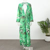 Animal Print Wrap Maxi Dress V Neck Sleeve Twist Waist High Slit Long Gowns Women's Resort Vacation Party Robes
