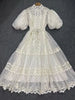 Dot Print Sheer Dress for Women Stand Collar Puff Sleeve High Waist Patchwork Lace Up Elegant Casual Dresses Female