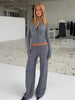 Women's Clothing Cardigan Slim Long Sleeve Low Waist Long Pants Sweater Solid Color Two Piece Outfits Woman Simple Style Casual