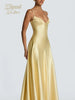 Solid Color Satin Bustier Women Maxi Dress Yellow Spaghetti Strap V Neck Waist-cinching Dresses Party Vestidos