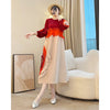 Anmrem Tie Flower Design Women's Pleated Dress O-neck Long Sleeve Colorblock Patchwork Chic Beading Loose Famale Clothes 2DB5753