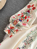Runway Designer Dresses Women Stand Neck Long Sleeve Floral Print With Belt Boho Holiday Dress Flower Long Robes