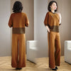 Middle-aged mother Suit Spring Autumn Loose Plaid Patchwork Top+Wide leg pants Two-piece Women's Clothing Sets