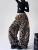 Women's zebra stripe print loose plush pants Tiger Print Lamb Wool Warm Casual Pants Women Y2K Straight Casual Trousers