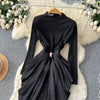 Long Dress Women Sexy Dresses Mock Neck Vestidos Y2k Streetwear Full Sleeve Tight Waist Elegant Splice Party Night Work