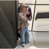 Women Stand Collar Tweed Jacket Elegant Long Sleeve Faux Fur Cuffs Coat Spring Single Breasted Outerwear Street