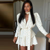Elegant Women's Printed Waistband Long Dress 3D Flower V-neck Bubble Sleeve Patchwork A-line Dresses Spring Party Robe