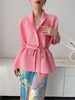 Black Tie Cardigan Design Women's Pleated Jacket Stemperament Casual Niche Three Quarter Top 2DB3365