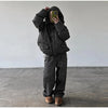 Print Hooded Puffer Coat Set Women Quilted High Neck Full Sleeve Zip Pockets Jacket Wide Leg Pants Winter Warm Sets