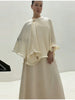 Women Beige Pleated Cape Set Loose Long Sleeved Ruffles Blouse A-line Maxi Flowy Skirt Chic Formal Evening Party Outfit