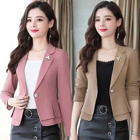 Spring Autumn Jackets Women Blazer 2026New Solid Slim Office Short Blazer Women Elegant Single Button Formal Blazer Coat