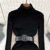 Elegant Turtleneck Long Sleeve Knit Soft Tight Pencil Dress with Belt Slim Warm Sweater Vestido Sexy Women Winter Robe