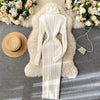 Autumn Winter Twist Women's Wrap Knitted Dresses Long Sleeve Sheath Knitwear Office Bodycon Dress Female