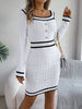 Autumn Winter Casual Elegant Square Collar Button Decoration Knitted Dress Long Sleeve Bodycon Dress for Women