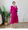 Spring Solid Pleated Dress Ruffle Edge V-Neck Long Sleeved with Belt Dresses Elegant Women's Clothing 6RG72391