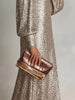 Elegant Sequined Straight Dress for Women's V-Cut Neck Lantern Sleeve Loose Casual Party Club Evening Wedding Guest Long Dress