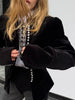 Solid Velvet Women's Jacket Stand Collar Long Sleeve Waist Cinching Coat Chic Spring Autumn Evening Street Wear