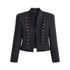 Women Vintage Napoleon Jacket Stand Collar Double Breasted Slim Black Cropped Outerwear Autumn Formal Commuting Office Wear