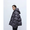 Stylish Silhouette 90% White Goose down Hooded down Jacket for Women, Curved Sleeve Puffer Coat, Thickened Outerwear, Winter Model