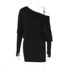 Woman Clothes Diagonal Collar Long Sleeve Package Hip Short Dress Streetwear Black Pink High Waist Tunics Slim Party Dresses