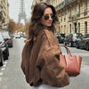Suede Cropped Jacket Women's Bomber Jacket Oversized Batwing Sleeves Outerwears Lady Casual Loose Coat Street Style Jackets