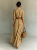 Buttons Draped Chic Party Dress Spring Autumn Women Turn Down Collar Simple Maxi Dress Long Sleeve Elegant Ladies Dress