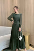 Pleated Dress Women Long Dresses A Line Round Neck Long Sleeve Party Maxi High Waist Belt Slim Sexy Elegant Splice Vestidos