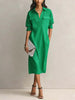Minimalist Solid Color Shirt Dress For Women Elegant Half Sleeves Button Turndown Collar Pockets Dress Casual Daily Midi Dresses