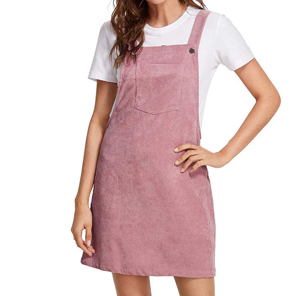 Women's Suspender Skirt Corduroy Spring and Autumn Pocket Strap Adjustable Casual Strap Short Dress