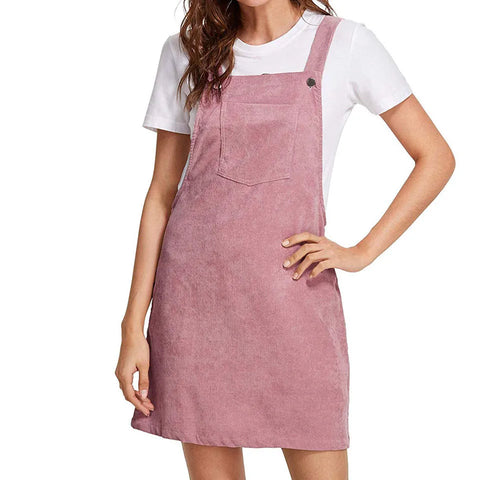 Women's Suspender Skirt Corduroy Spring and Autumn Pocket Strap Adjustable Casual Strap Short Dress