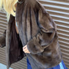 Women's Oversized Coats V-neck Long Sleeve Pocket Faux Fur Jackets Winter Female Furry Solid Loose Fitting Jacket Outerwears