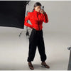Women Cropped Zip Jacket Stand Collar Structured Shoulder Slim Long Sleeve Padded Coat Autumn Winter Street Jackets