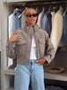 Women Faux Suede Cropped Jacket Stand Collar Snap Button Epaulet Detail Long Sleeve Loose Moto Outerwear Edgy Fall Daily Jackets