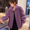 Women Winter Warm Double Coral Fleece Overcoat Solid Soft Plush Stand Collar Coats Ladies Long Sleeved Zipper Outerwears