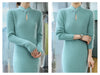 Women' 100%Pure Mink Cashmere Dress Stand-Up Collar Buckle Slim Knit Long Skirt High Waist Over The Knee Bottoming Dress