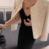 Chic Sequins Sweet Tweed Jacket Women Fall Elegant Long Sleeve Slim Coat Korean O Neck Design Female All Match Tops