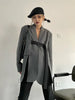 Contrast Color Ribbon Blazer Women's Notched Collar Loose Single Button Long Sleeves Split Suit Jacket