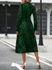 Elegant Random Print Button Down Shirt Dress Women's Long Sleeve Belted Waist Midi Dress Spring Fall Office Casual Dress