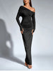 Women's Long Sleeve Asymmetric Neck Long Dress One Shoulder Ruched Bodycon Club Party Maxi Dresses Brown Autumn