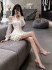 Princess Style Long Sleeve White Off Shoulder Puffy Skirt Dress Women's Spring Cake Skirt Ball Gown Breathable Skin-Friendly