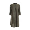 Women Pleated Single Breasted Dress Stand Theree Quarter Sleeve Tide Spring 2F0095