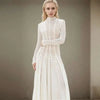 Lace Dress Women's Round Neck Hollow Out Slim Long Sleeve Retractoin Waist Big Swing Dresses 7AB8070