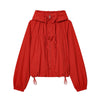 Women's Jacket Autumn Red Long-Sleeve Drawstring Decorative Festive Hoodie Zipper Cardigan Casual Versatile