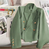 High-Quality Double Breasted Crop Blazer Women Korean Solid Long Sleeve Suit Coat Office Ladies Elegant Short Jacket Female Coat