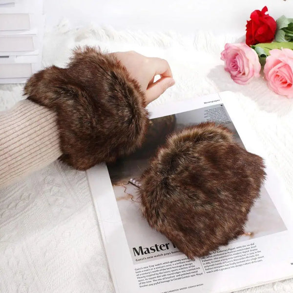 1Pair Faux Fur Wrist Cuffs For Wool Coat Jackets Women's Arm Warmers Elastic Furry Wristbands Sleeves Cuffs Winter Wrist Cuff