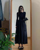 French Style Black A-Line Dresses Women Elegant High Waist Long Sleeve Midi Dress Autumn Winter Slim Fit Maxi Dress